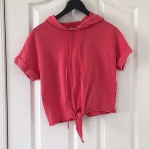 Love Fire Red Short Sleeve Crop Tie Front Hoodie S